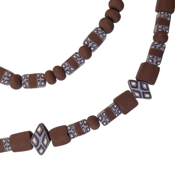 Millefiori Clay Necklace & Worry Beads Handmade Purple and Brown Clay Beads - Picture 6 of 8